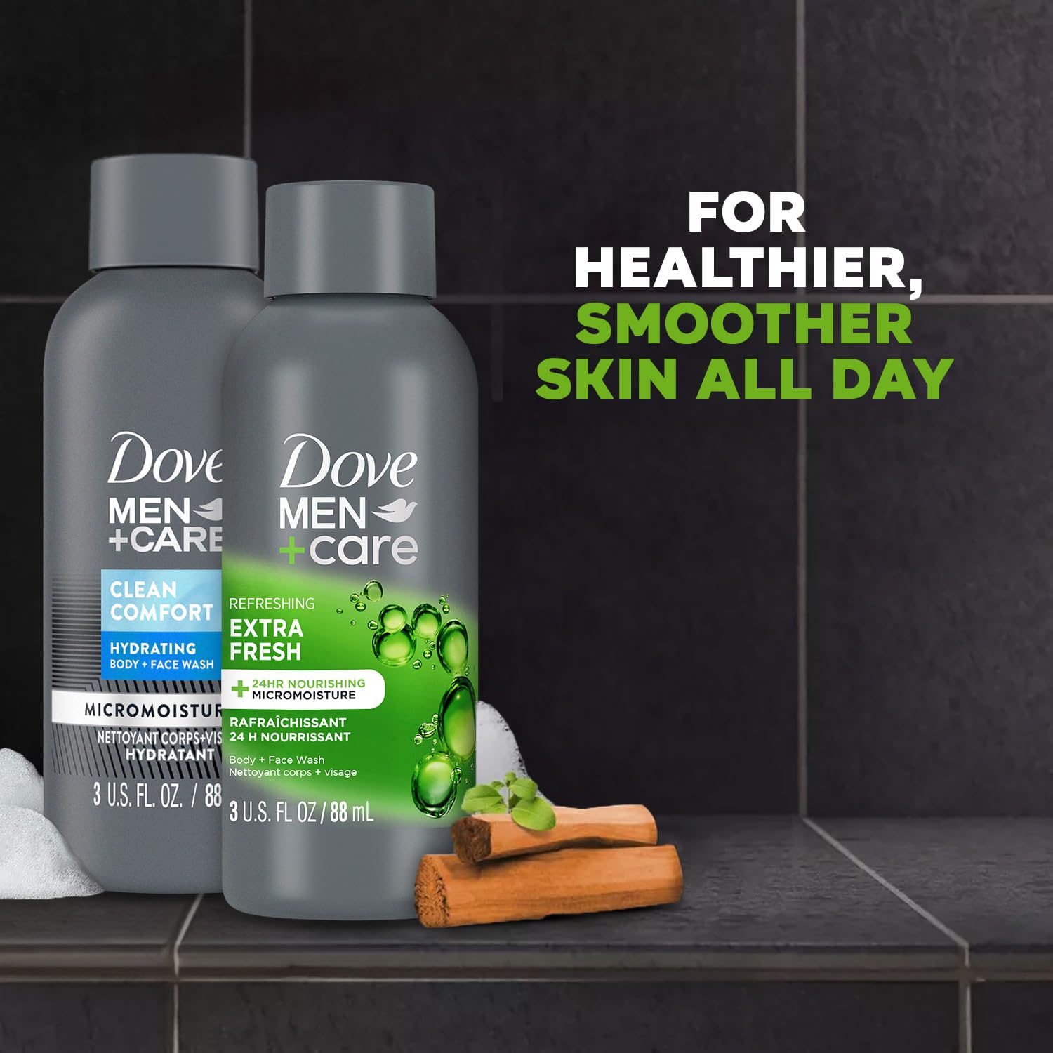 DOVE MEN + CARE Body & Face Wash Variety 2-Pack –Extra Fresh + Clean Comfort, Travel Essentials, 3 Oz Ea